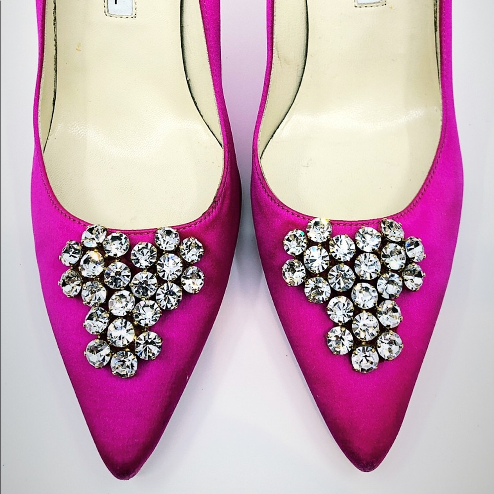 Rare Brian Atwood Silk Pumps with Brooch